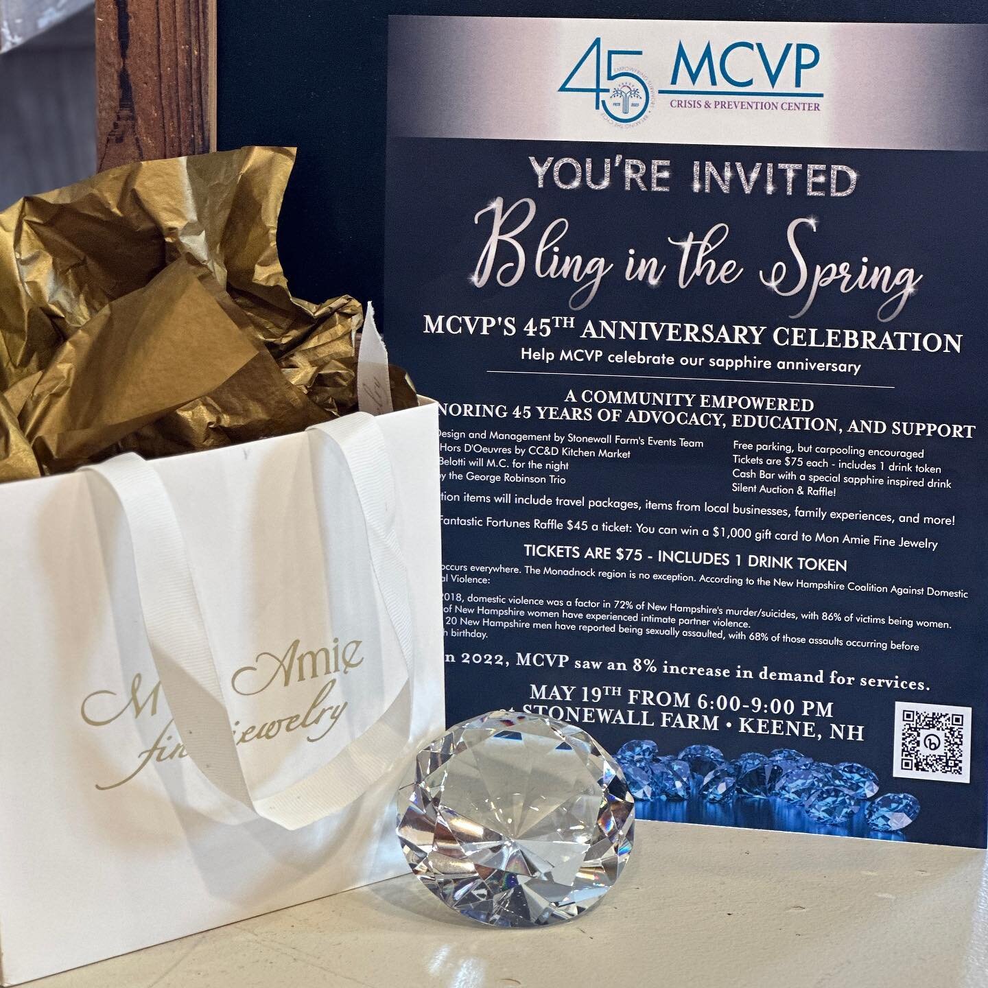 Bling in the Spring event is tonight! Join Monadnock Center for Violence Prevention in their 45th anniversary celebration! 🤩

Celebration is tonight from 6:00-9:00 PM at Stonewall Farm in Keene, NH! 🤍

&ldquo;If you are attending, you're in for a t
