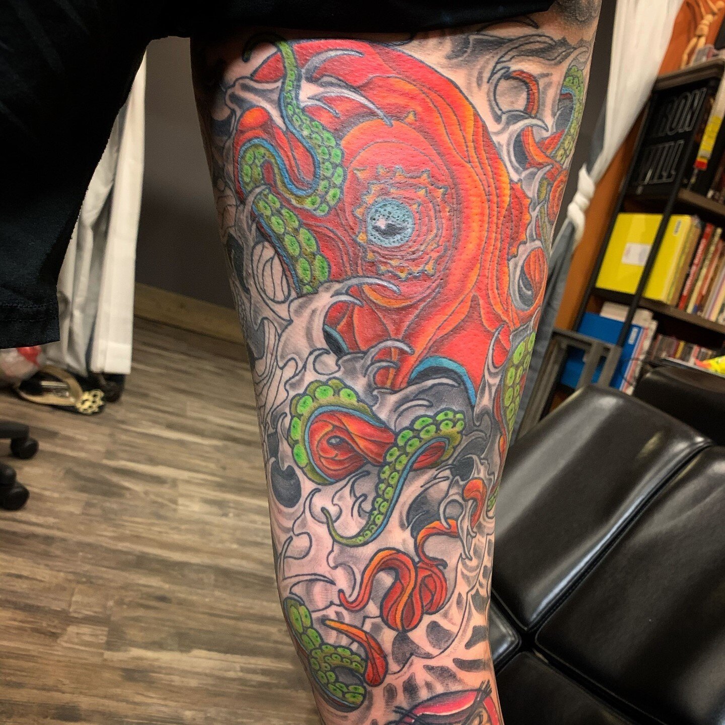 Colored in Brian&rsquo;s Japanese style octopus. All the black is healed. Thanks man!