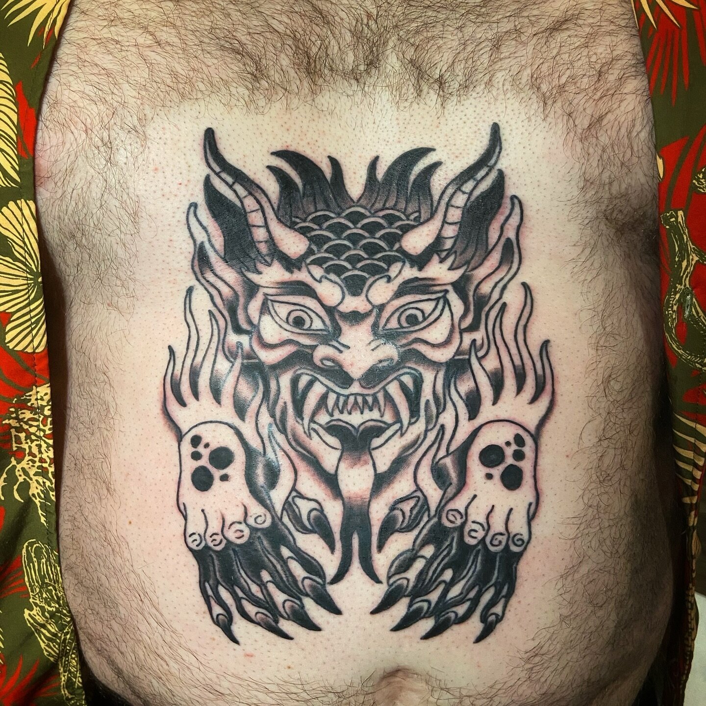 Belly devil from my flash.  Color next month. Thanks Jason 😎👹
-
-
-
-
-
-
#tattooflash #demon #devil #guts #traditional #tattoo #shorelinetattooandpiercing #shorelinetattoo #tuckerton #jerseyshore #lbi #manahawkin