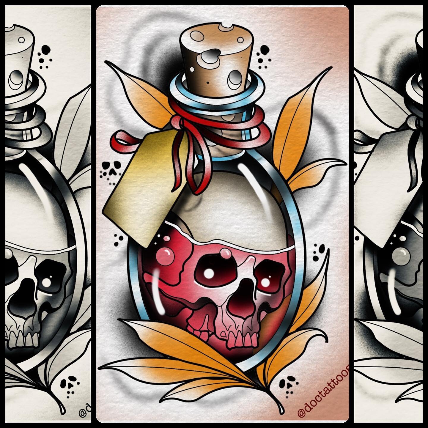 One off Poison bottle available to be tattooed. Dm for inquiries doctattoos@hotmail.com to claim. 
-
-
-
-
-
-
#poison #skull #poisonbottle #everyrosehasitsthorn #doctattoos #procreate #neotraditional #neotrad #tuckerton #bellmawr #philly #lbi #jerse