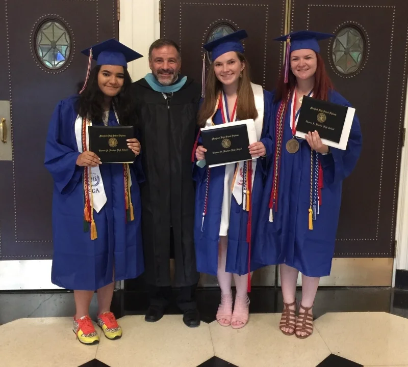 From left to right: Rifaa Qadri, Wootton Assistant Principal Joe Mamana, Gabrielle Vinick and Katie Schreck