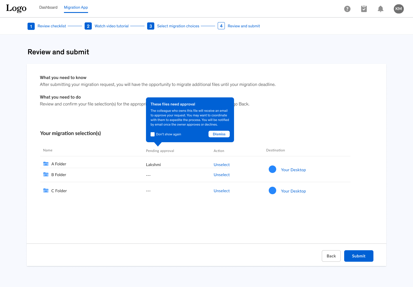 The file owner approval notification