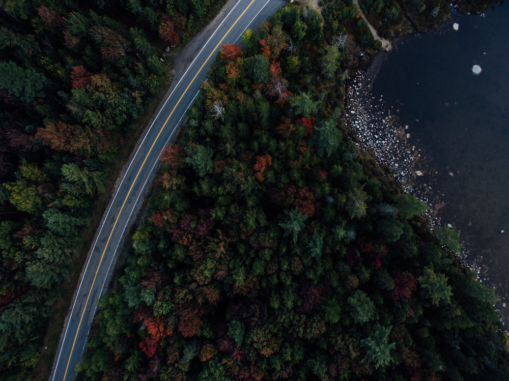 Drone Shot Looking Down Kancamagus New Hampshire