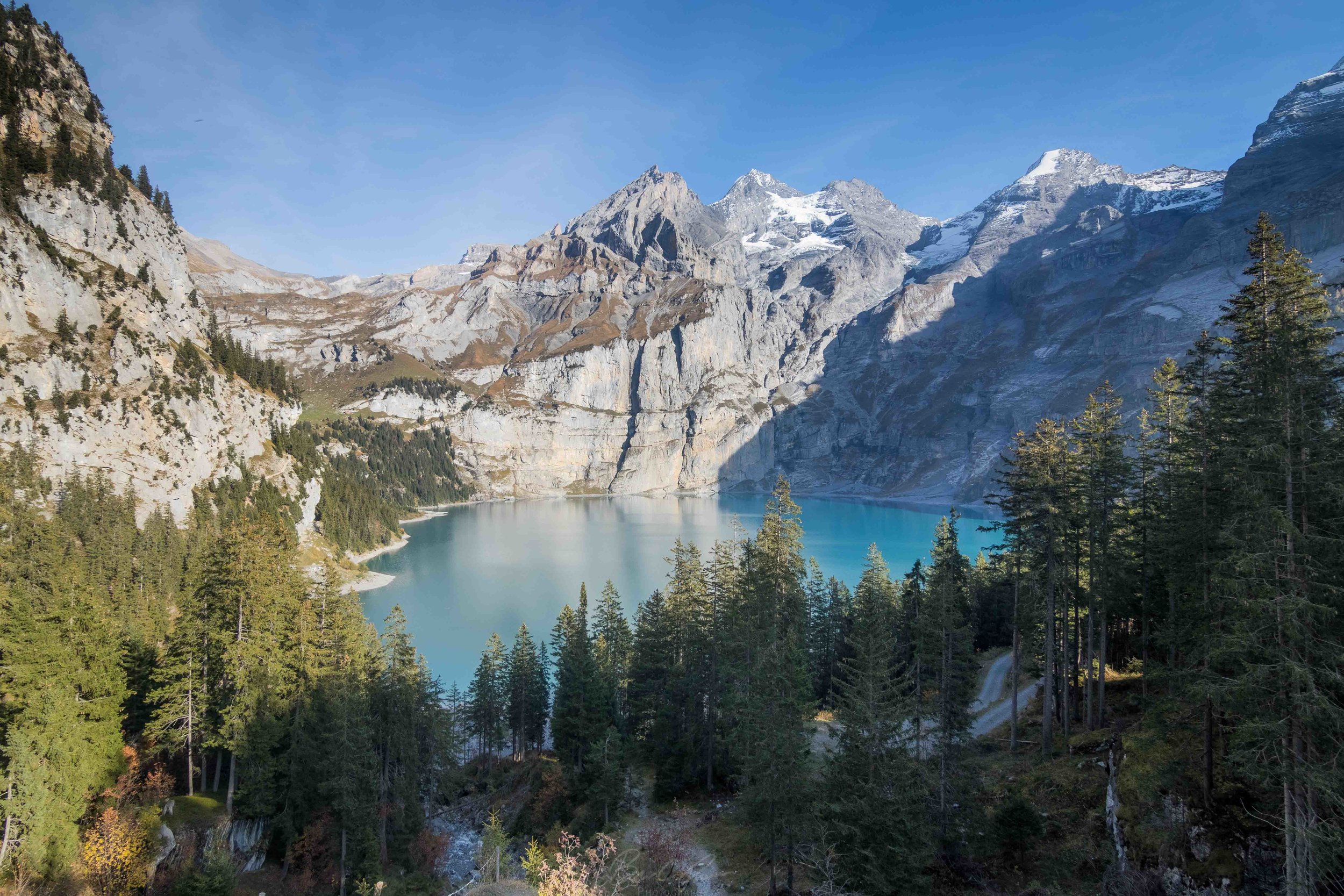 Panoramic View of Oeschinen Lake in Bernese Oberland Switzerland