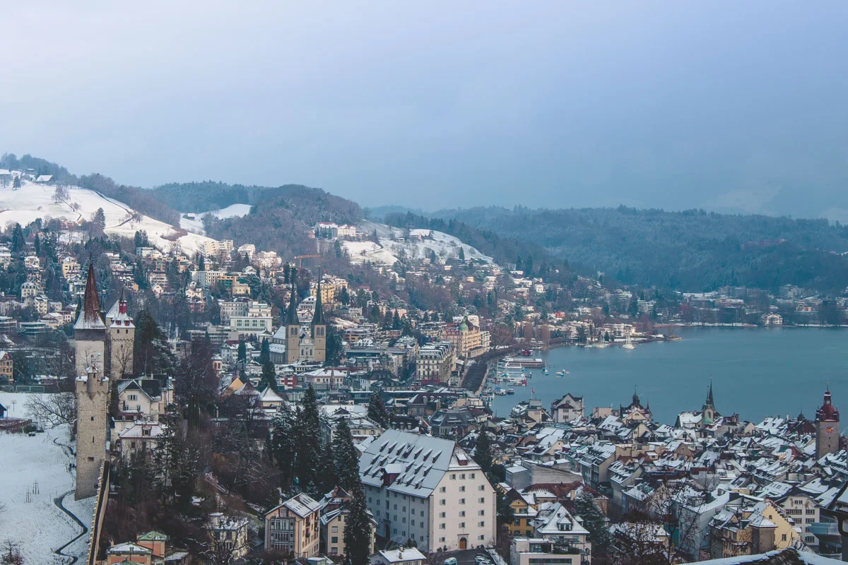 Winter in Lucerne Switzerland from Gütsch Funicular overlook