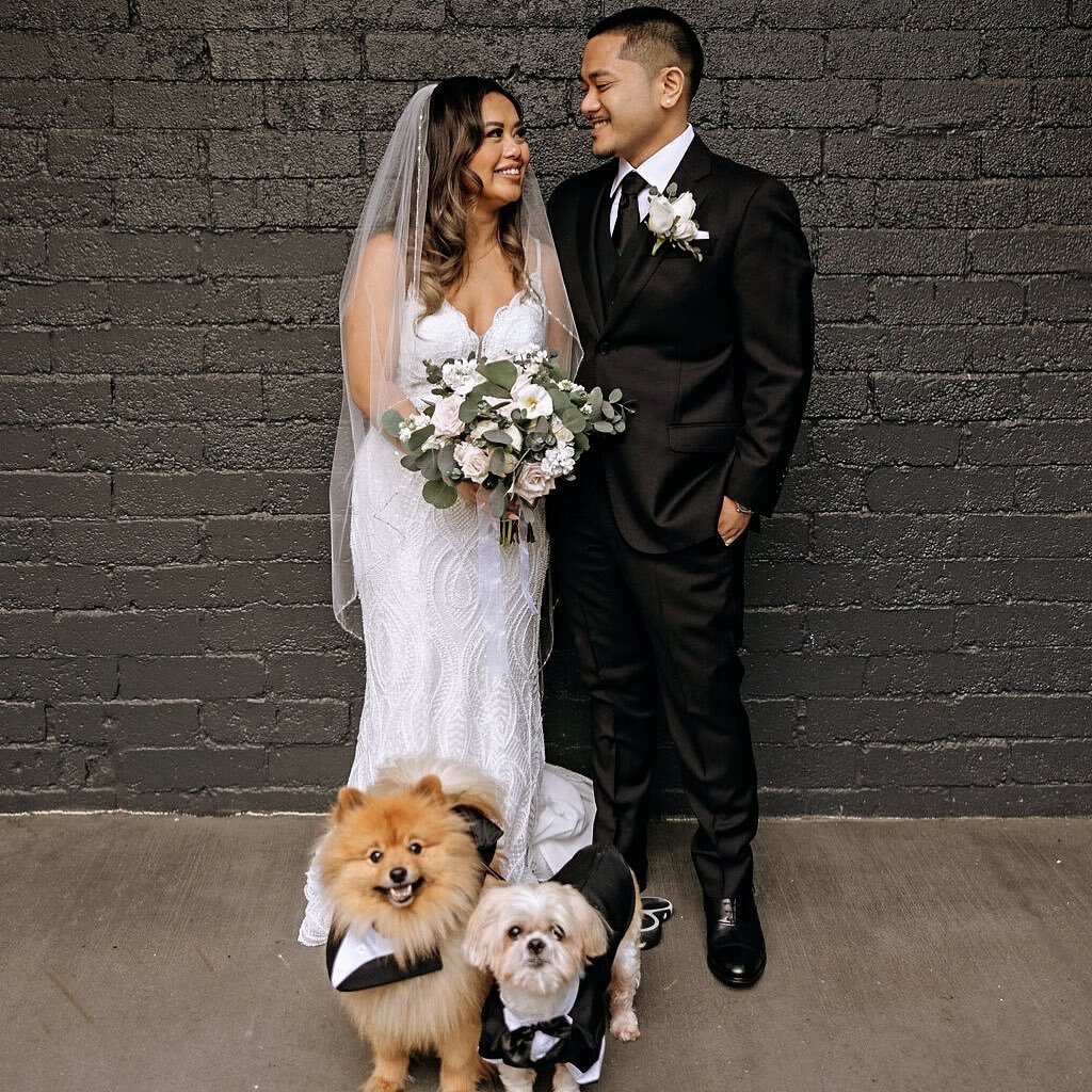 Determining the best day of the week to share photos of couples with their fur babies&hellip;The answer is ANY DAY! 🦴🐶

📸 @Paul_maranan_ 
Planner @gianevents @gianevents.vanessa Venue @block41_seattle Lighting @lightsmiths.seattle Rentals @cortpar