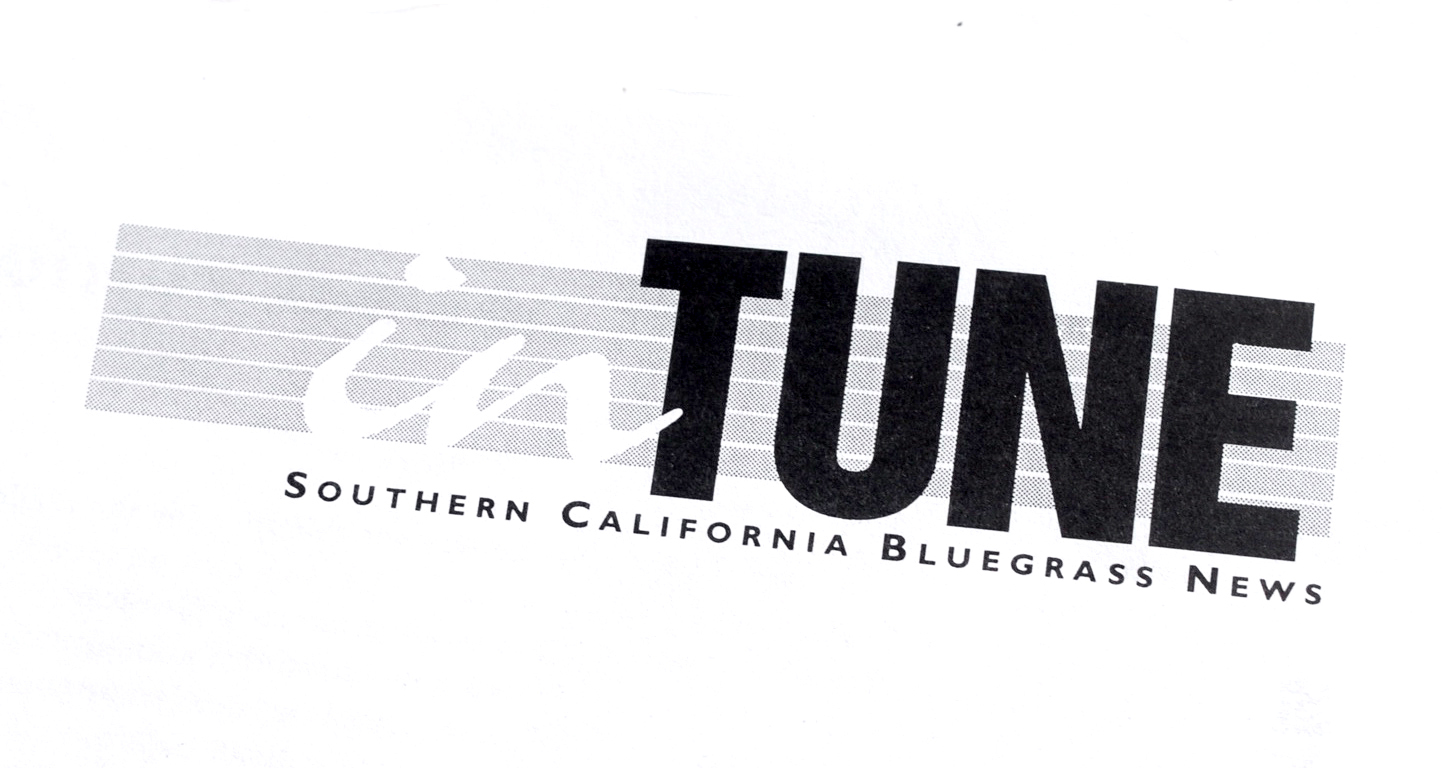 A logo for the combined newsletter and website of the San Diego Bluegrass Society and the Bluegrass Association of Southern California. I chose the name " in TUNE" to reinforce the cooperation between the two groups, but it also lent itself to calls to action: "Get in TUNE!" The horizontal lines of the logo suggest the fingerboard of a stringed instrument or the lines of a musical staff, without being too literal.