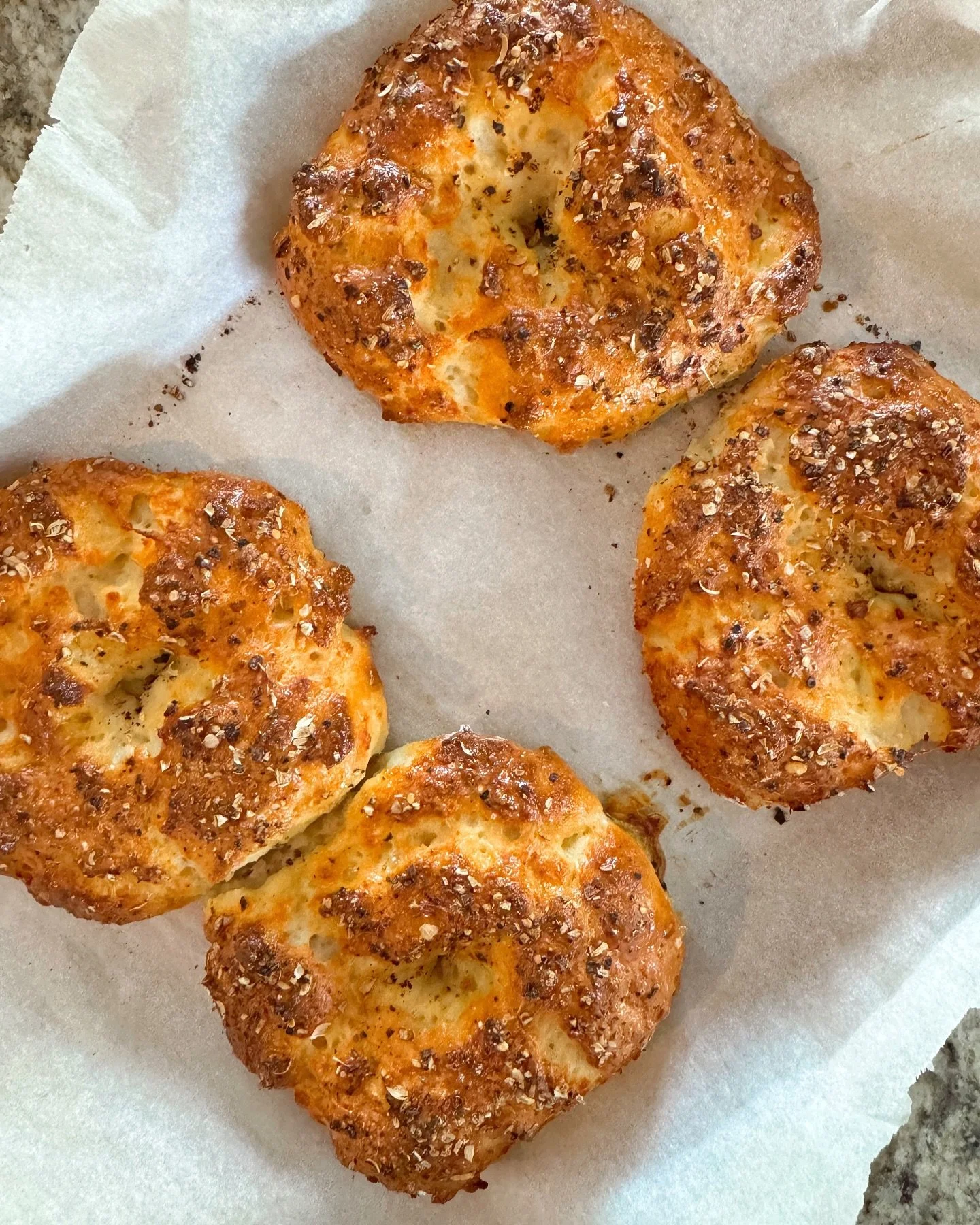 TikTok bagels! had to try them! many of you asked me to share the recipe. 
insanely good. 
especially toasted with a little avocado smash.

Preheat oven to 375

Combine:

1 C all-purpose flour, whole wheat or a combo of the two 
2 tsp baking powder
3