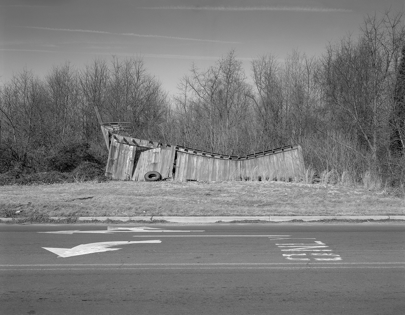 Street Arrows, Dilapidated Shack and Tire, Plainsboro, New Jersey