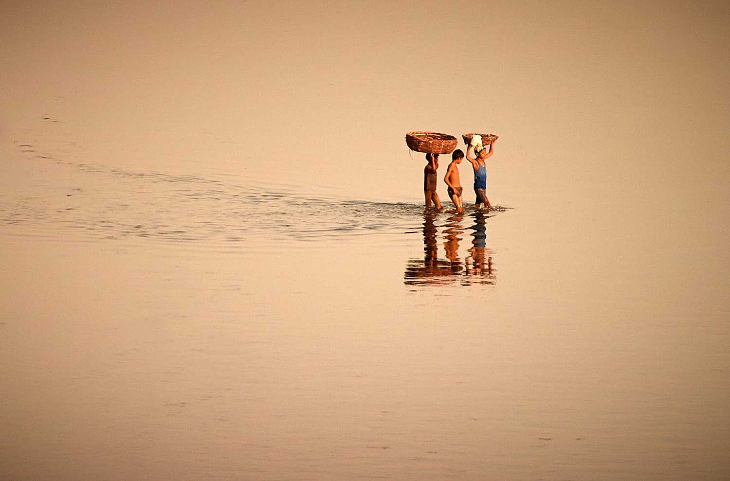 Youths in the Yamuna River, Agra, India