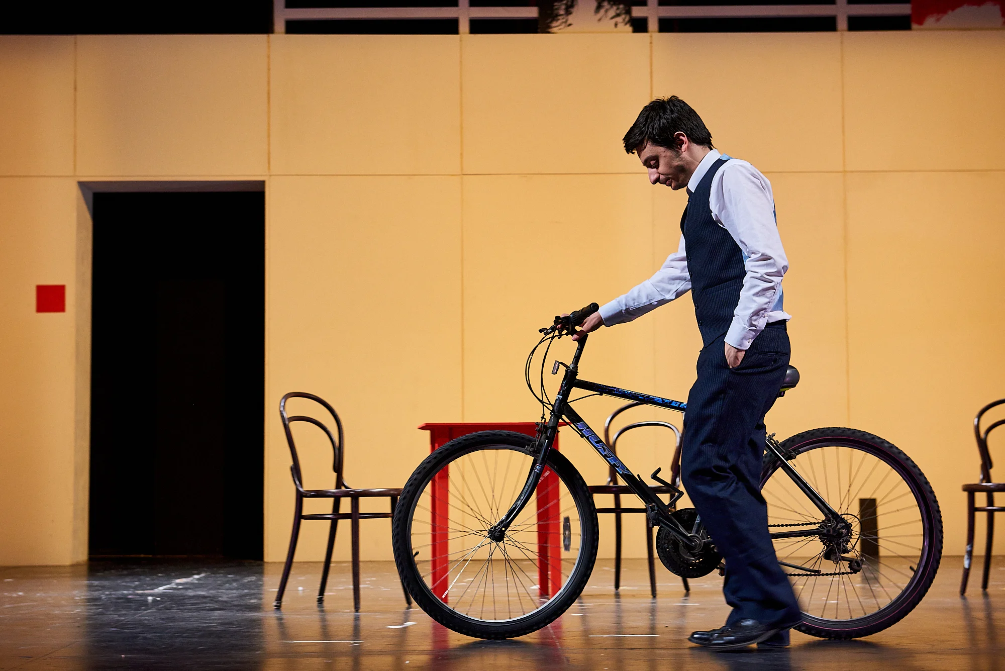 Colgate University Spring 2017 Production of Rhinoceros by Eugene Ionesco, performed in the Bremer Theater in the Dana Arts Center, Colgate University. Translation By: Allen Kuharski and George Moskos, Directed By: Simona Giurgea, Scenic & Costume Design by: Danila Korogodsky, Costume Assistant: Lynn Cooper, Technical Director: Joel Morain, Lighting Design: Kieran O'Connor.