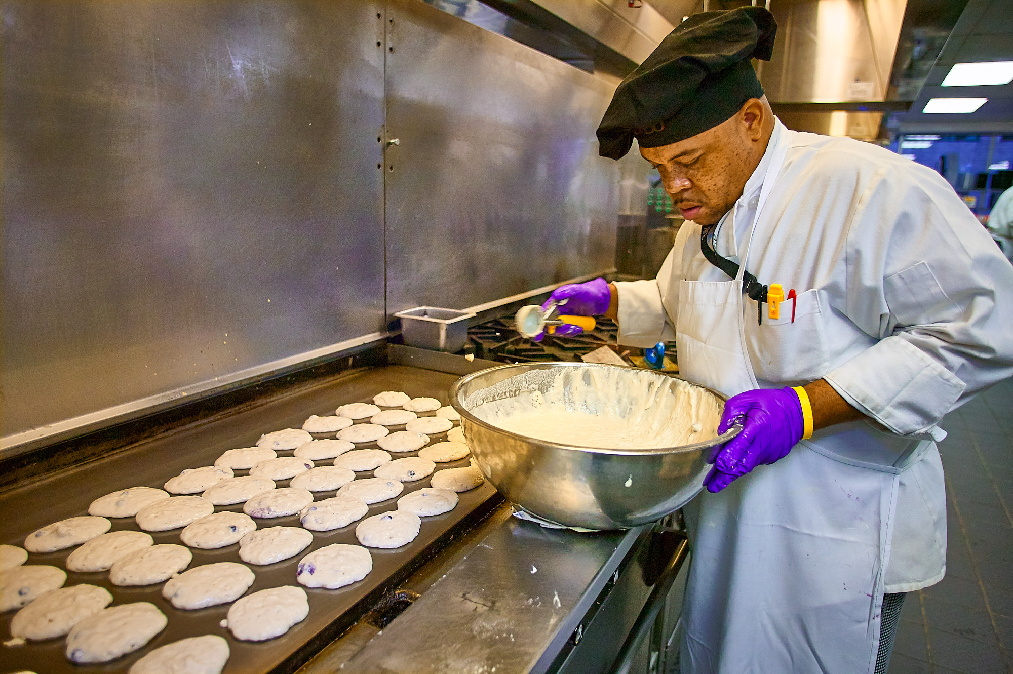 Chef Cooking Pancakes in Employee Cafeteria, Portland Oregon