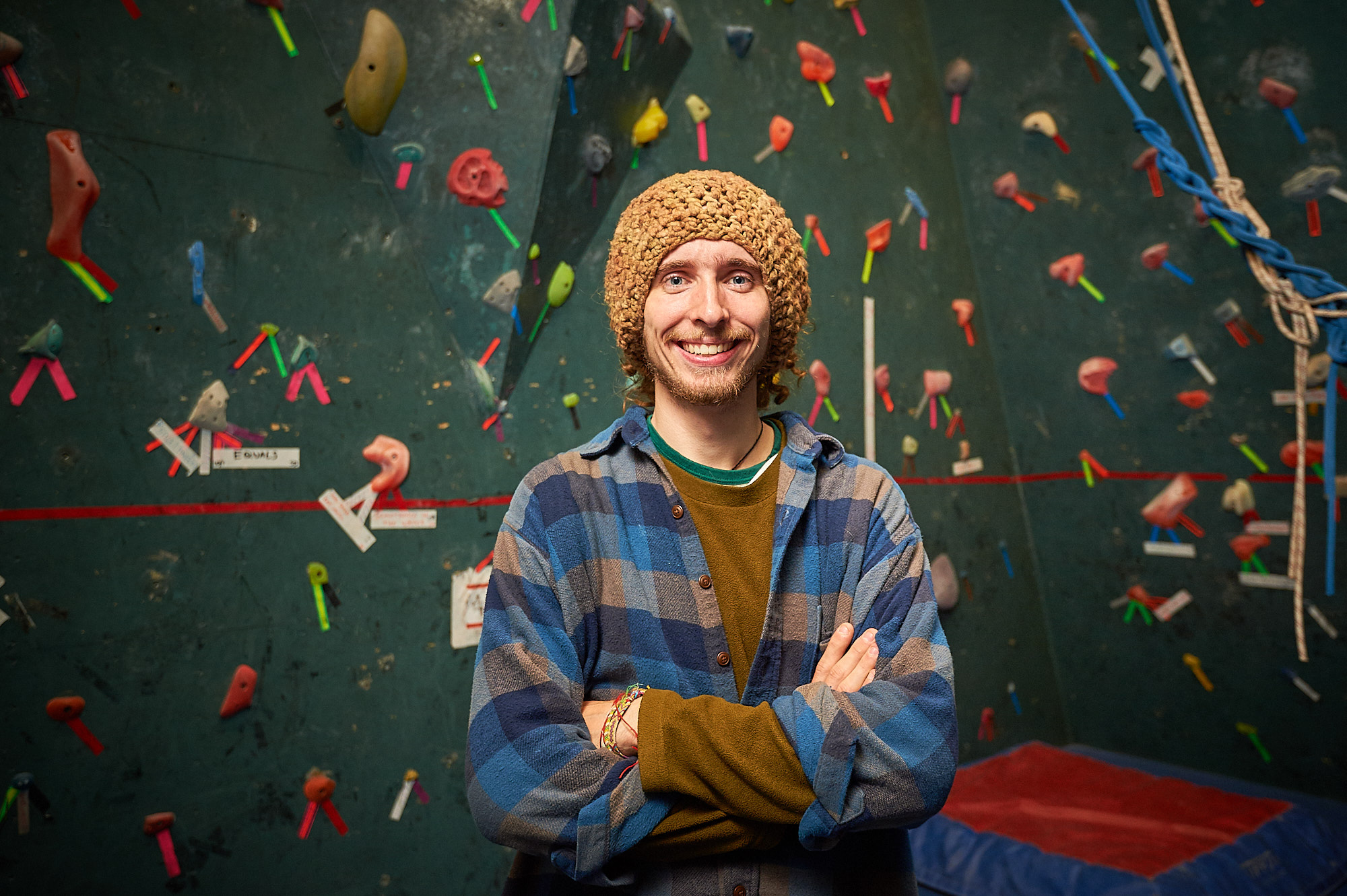 Evan Chartier, Colgate Class of 2014, photographed at the Angert Family Climbing Wall on the Colgate University Campus