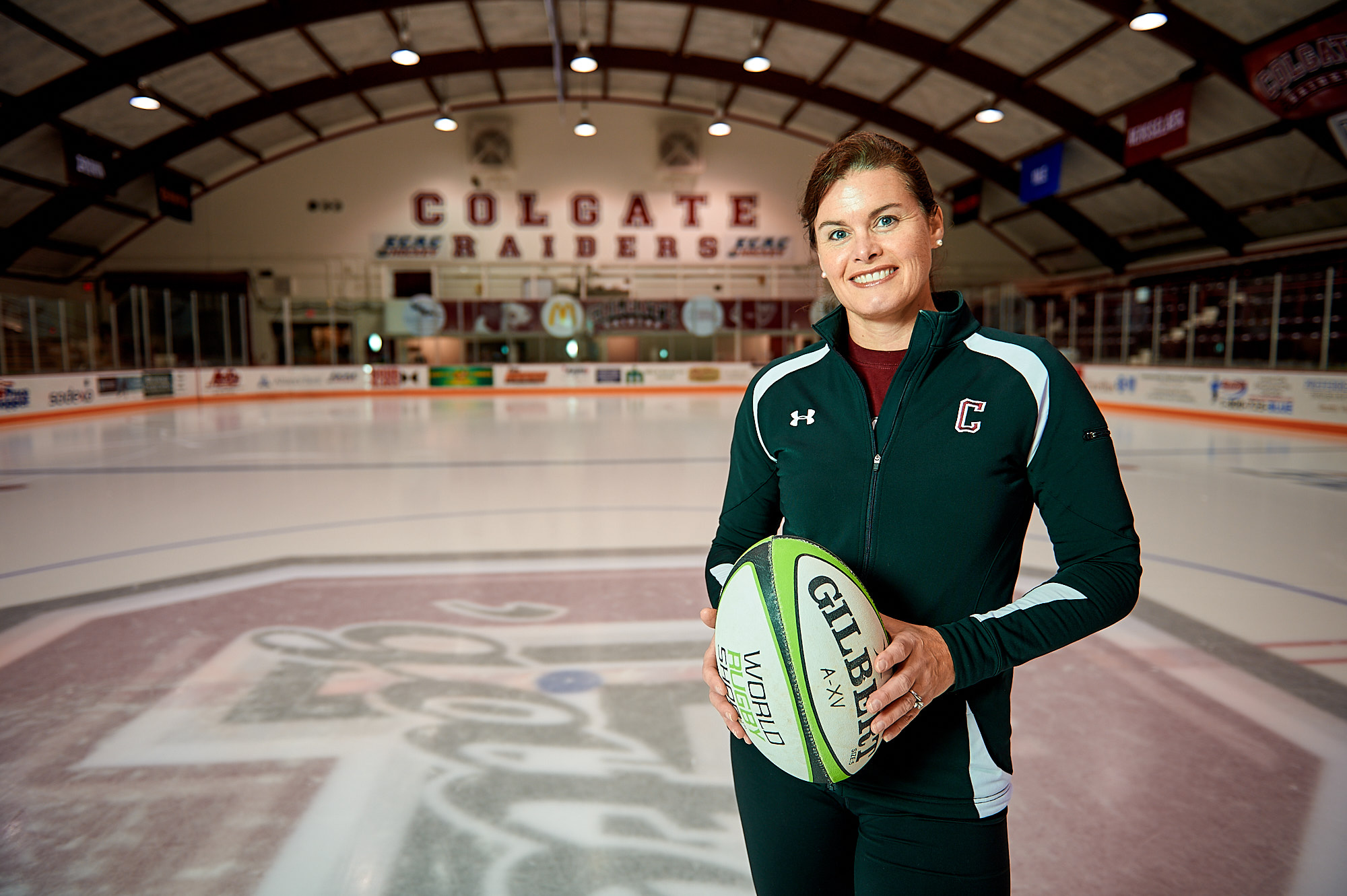 Ann-Marie Lemal, Coach of Figure Skating and the Rugby Club, photographed on the Ice at the Starr Hockey Rink on the Colgate University Campus