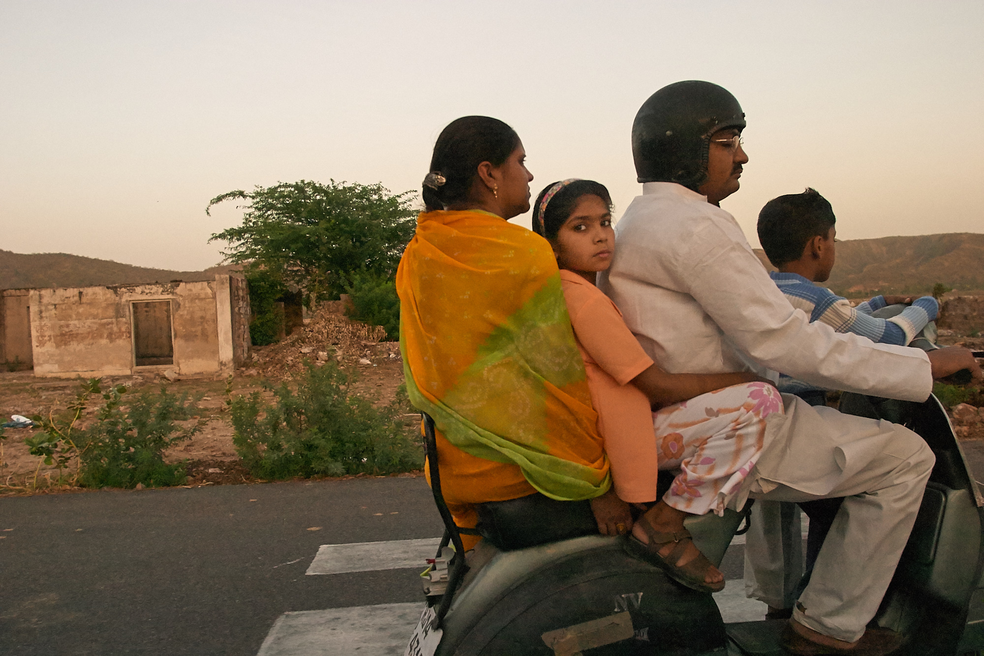 Family On Motor Bike, Jaipur, India