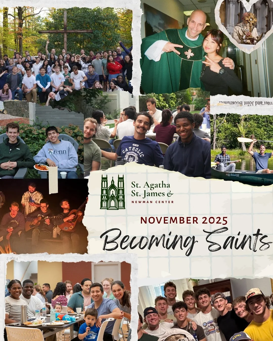 November is &ldquo;Becoming Saints Month&rdquo; at our parish and Newman Center!

What does it mean to pursue sainthood? It doesn&rsquo;t mean perfection or lofty piety, but rather a humble &ldquo;yes&rdquo; to God&rsquo;s will for our life. It means