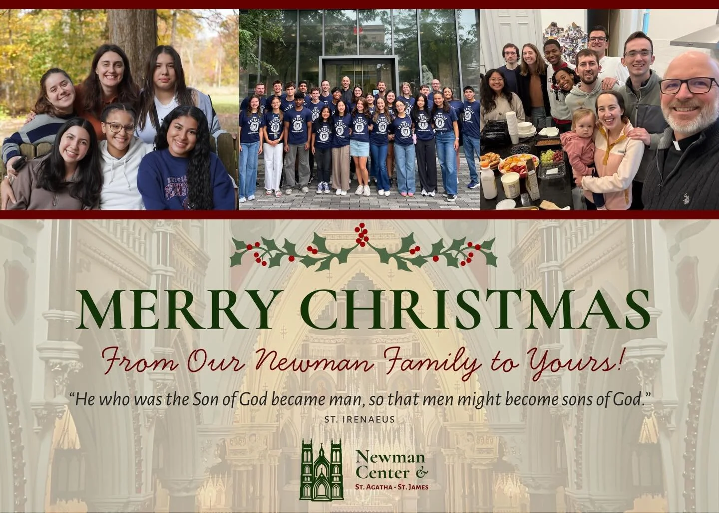 Wishing all of our friends, parishioners, students, and supporters a blessed and merry Christmas! &ldquo;He who was the Son of God became man so that men might become sons of God.&rdquo; - St. Irenaeus. May God&rsquo;s love radiate in your lives and 