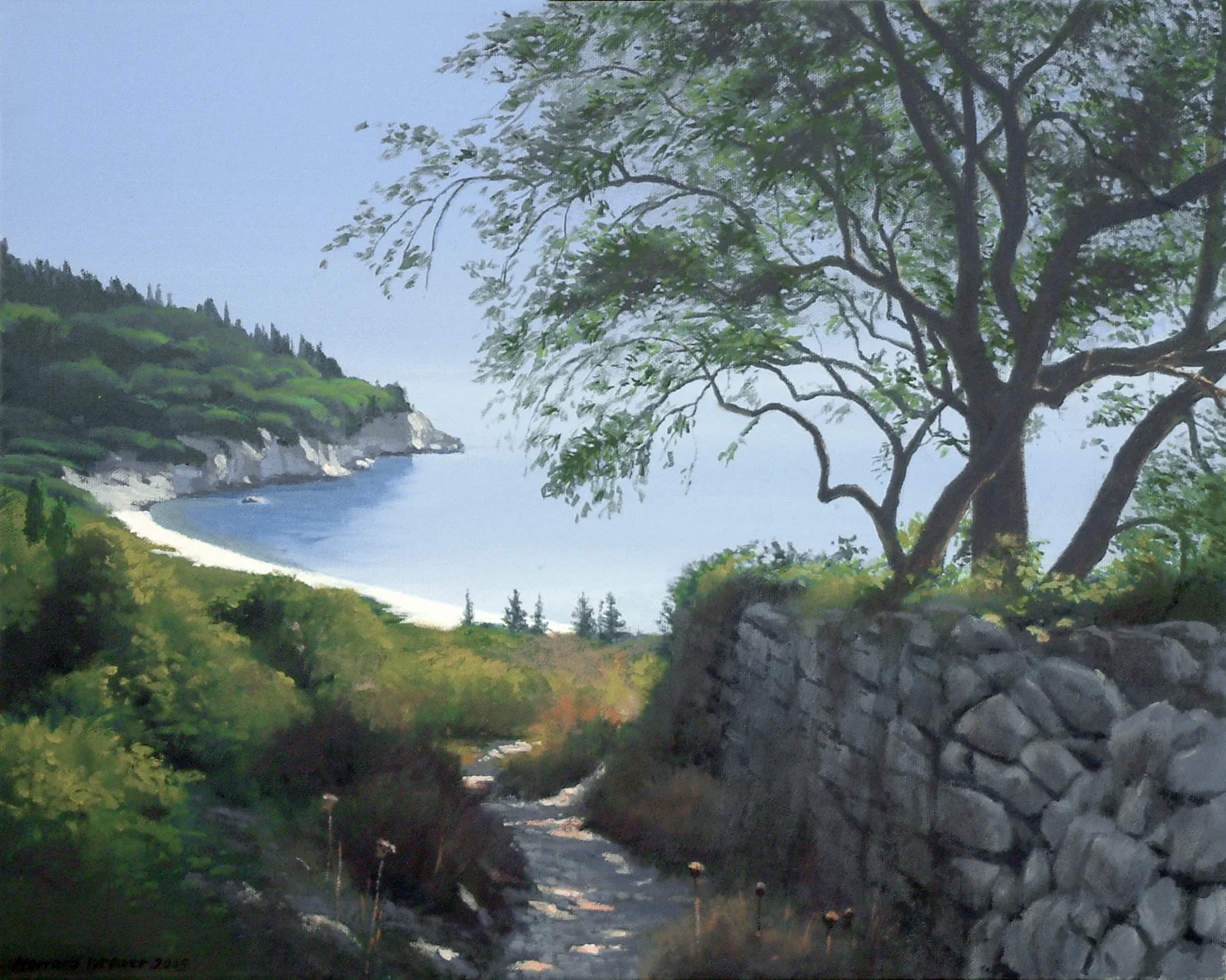 Path to Kipos bay, Paxos, Greece. Oil on board