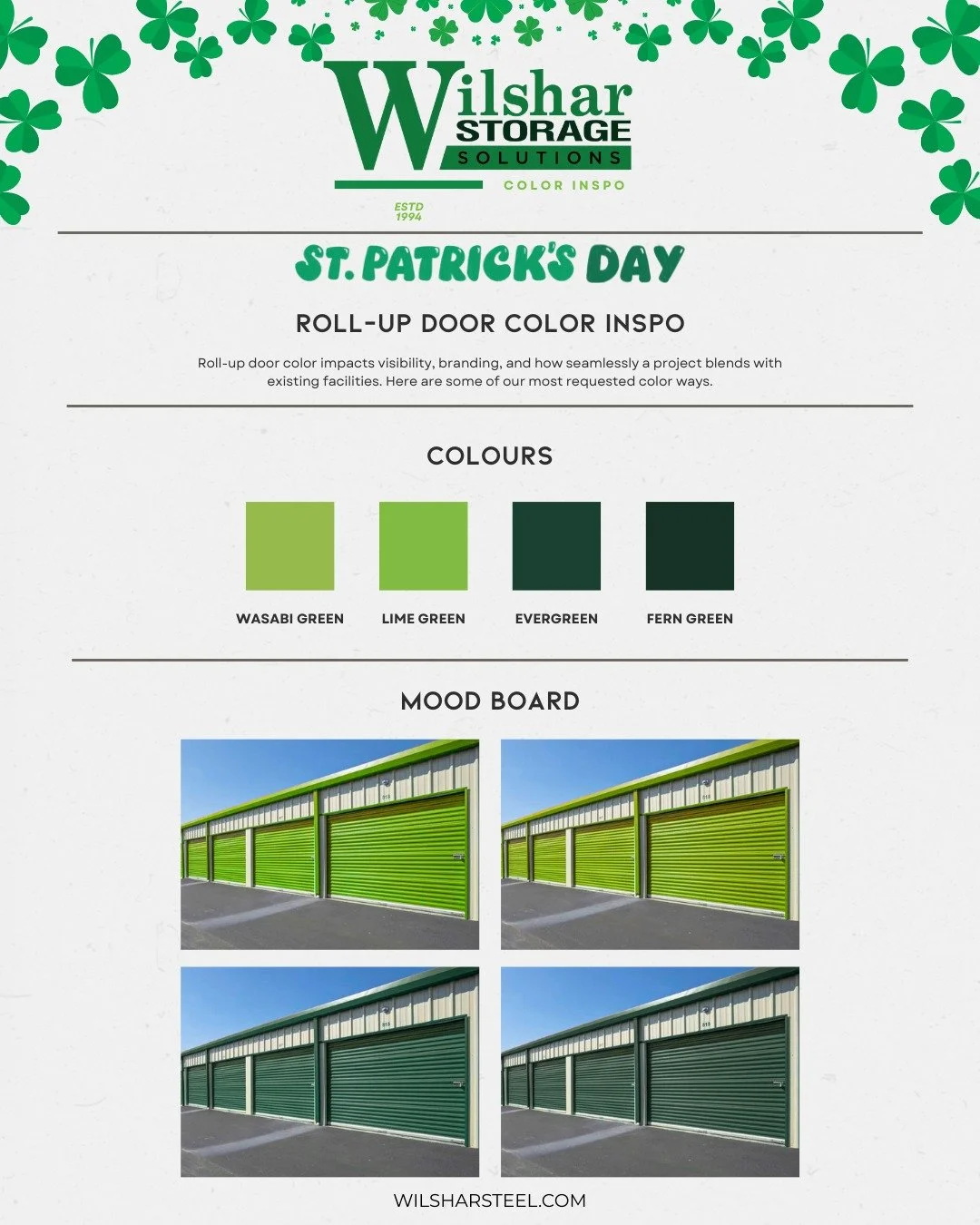 St. Patrick&rsquo;s Day Color Inspo
Wasabi, Lime, Evergreen, or Fern? 
What are you choosing for your next facility?