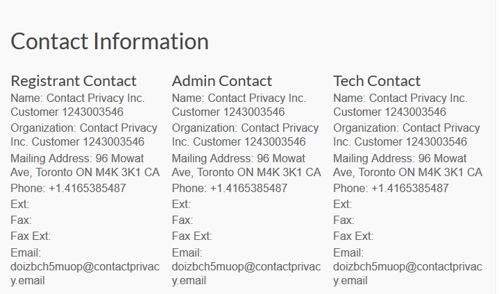 Here's an example of the information stored in WHOIS as well as an example of what google puts in there when Privacy Protection is on.