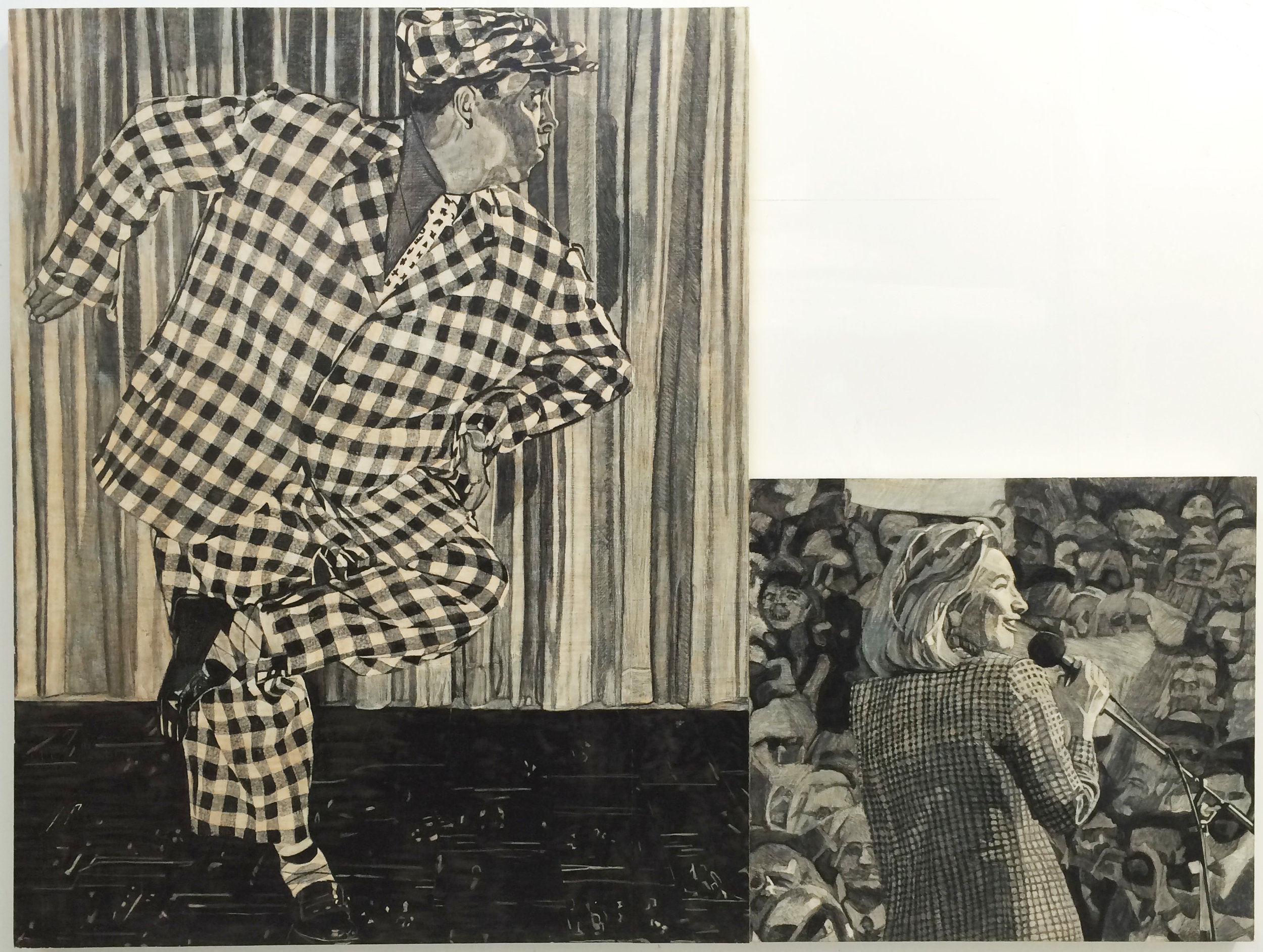 Heather Holden , Jackie Gleason on Variety Hour/Hillary Rodham Clinton on Healthcare, 1993, 72” x 93”, Neocolor and encaustic on birch