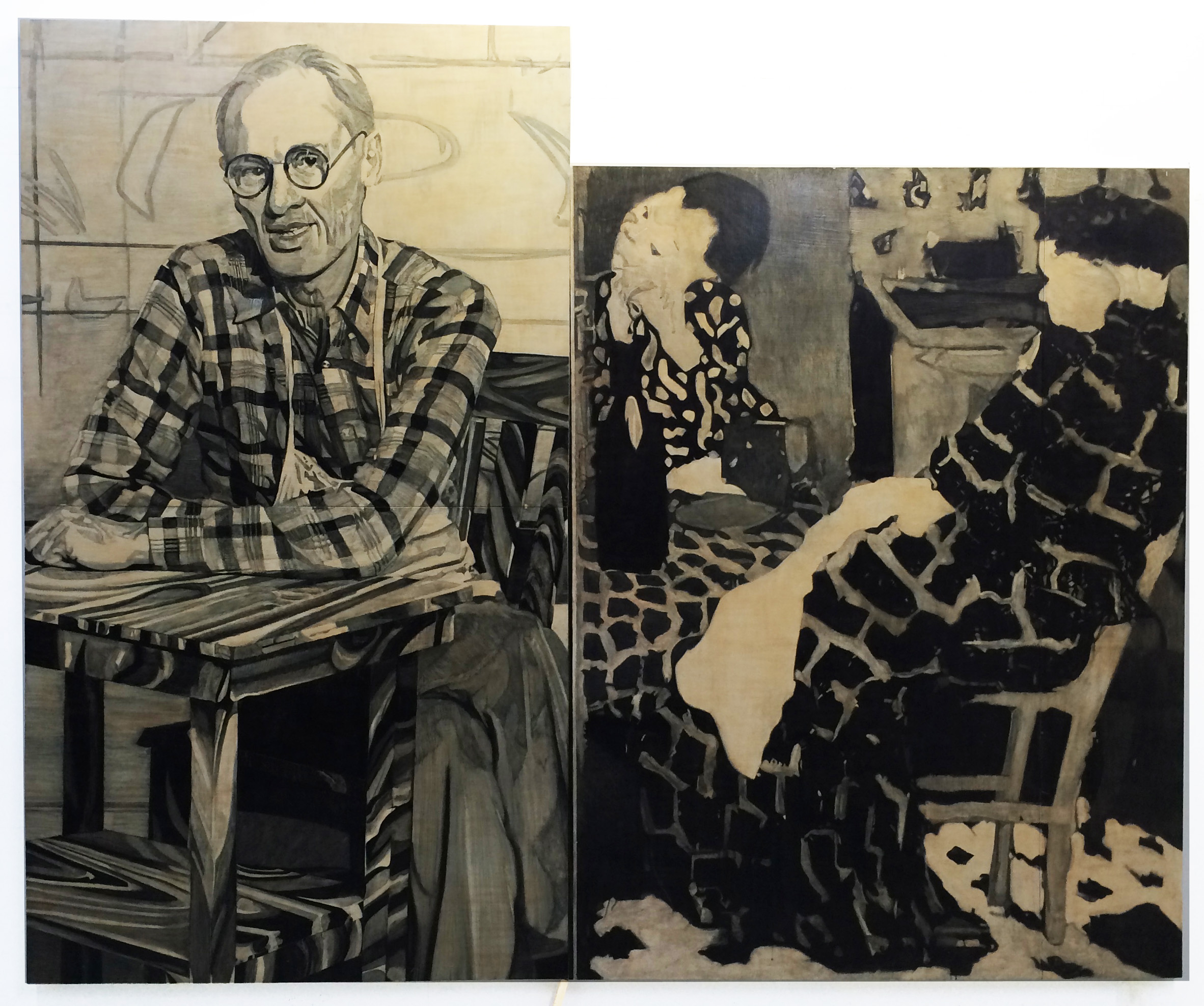 Heather Holden Richard Artschwager /Edouard Vuillard’s ‘Mother and Sister of the Artist’, 1992, 96” x 115”, Neocolor and encaustic on birch