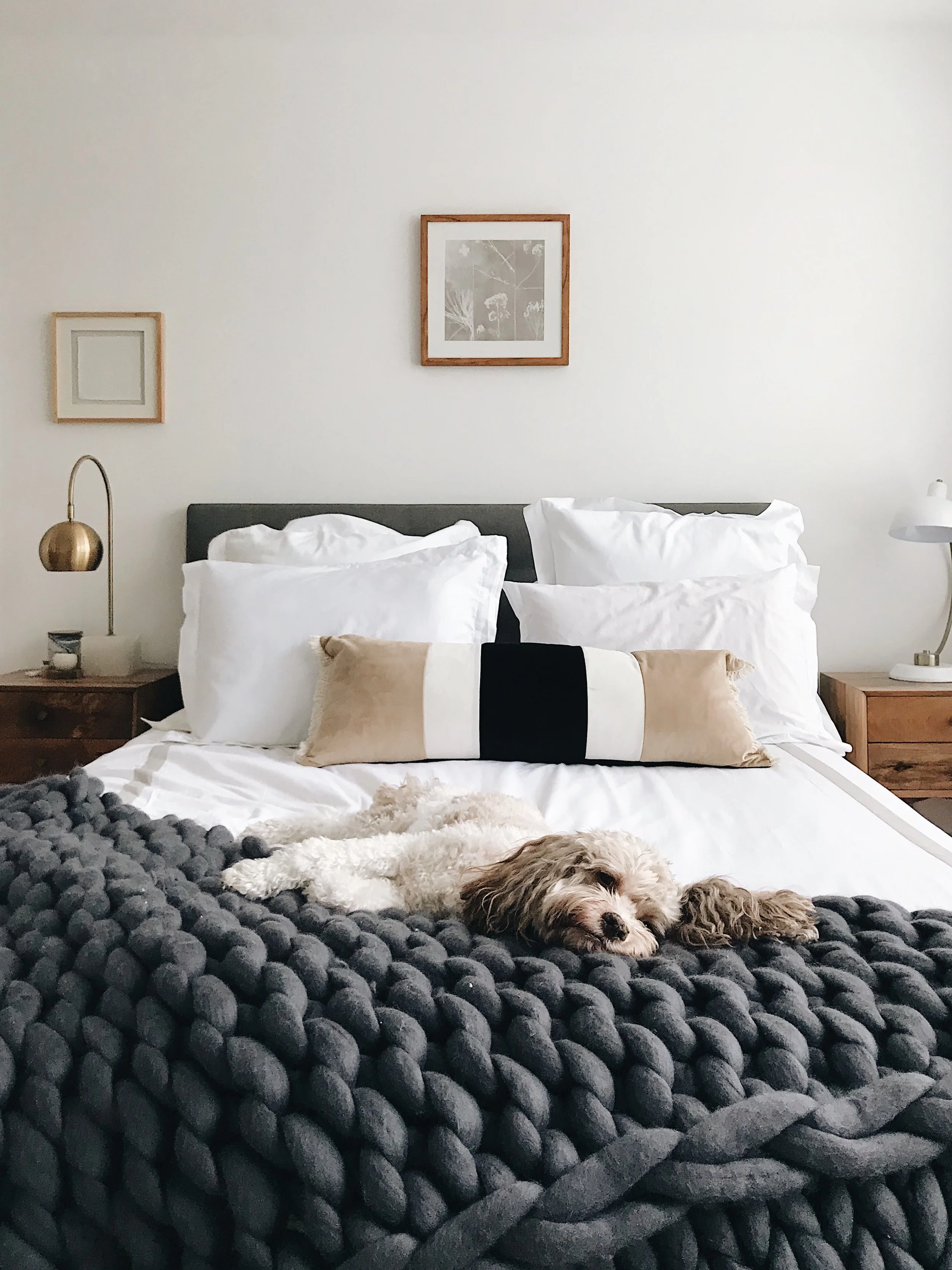 Bedding from Boll and Branch, Blanket from Ohhio, Pillow from Willa Skye Home