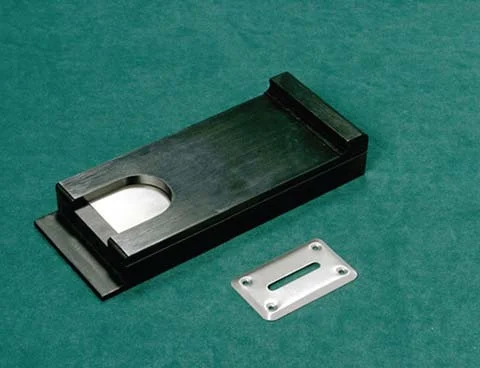 Poker Drop Slide / Toke Slot Frame Black and Silver Polished Aluminum Poker Drop Slide Product Code: pk10 Dimensions: 8¾ x 3½ x 1¼ Toke Slot Frame Product Code: sfr30 (Stainless Steel) Product Code: sfr30b (Anodized Brass) Dimensions: 3 x 1¾