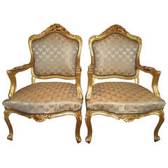 Pair of French Gilt Fauteils 