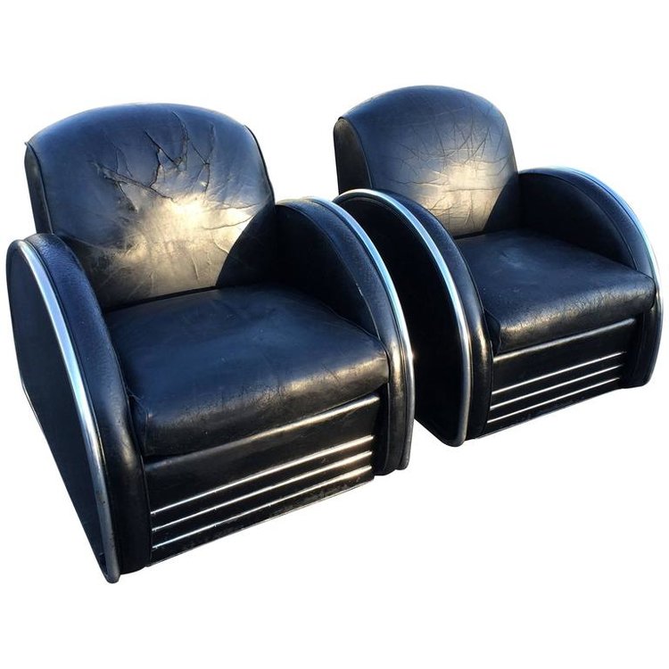 Leather Art Deco Club Chairs