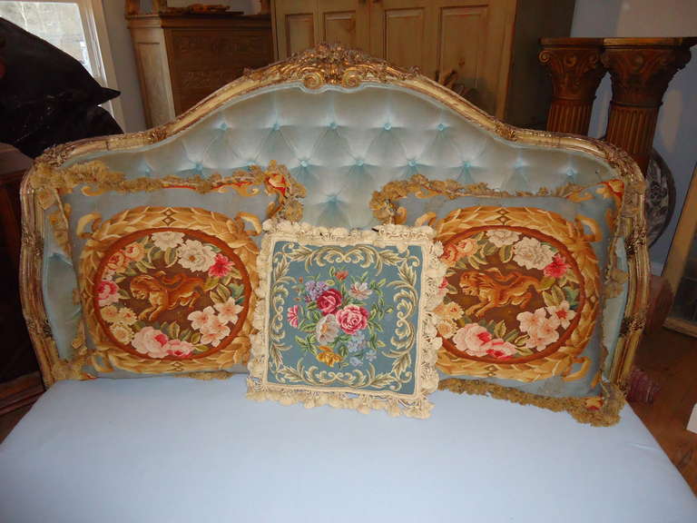 Antique Carved Wooden French Bed with Tufted Headboard.jpg1.jpg