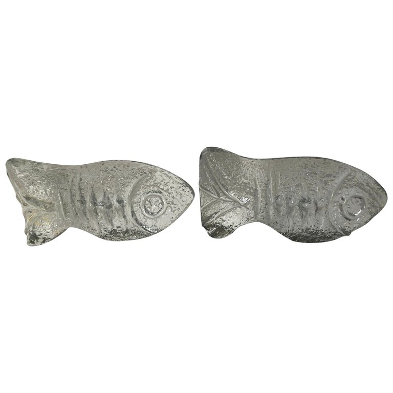 Pair Of Mid Century Modern Blenko Fish Bookends Fleur De Lis