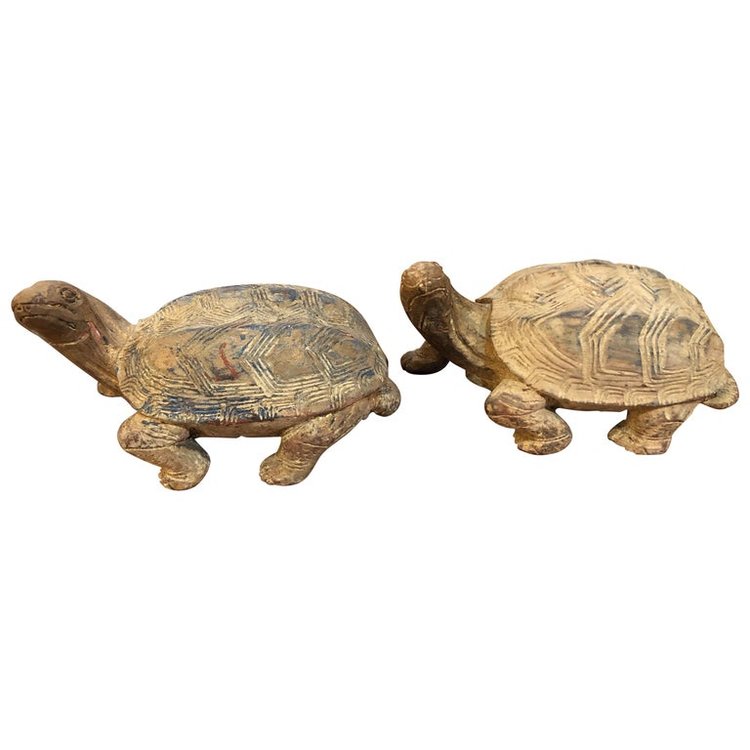 Pair of Carved Wooden Turtles
