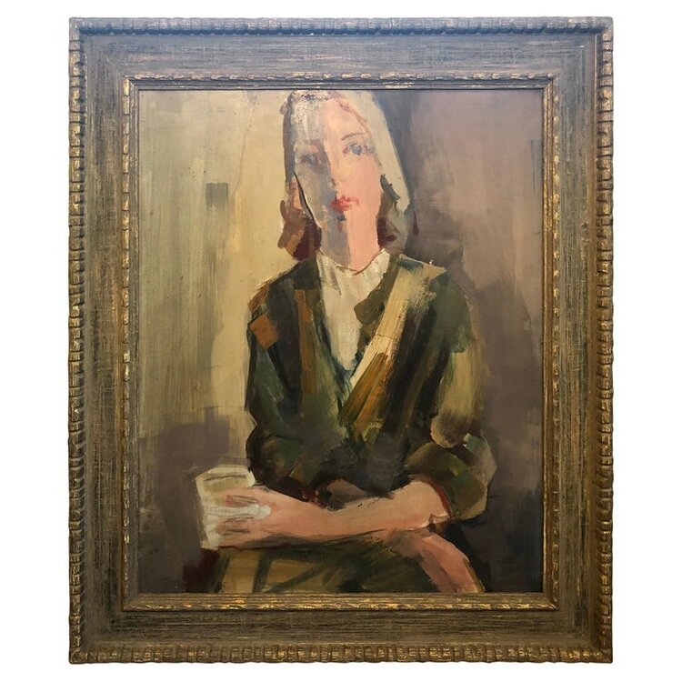 Mid Century Oil on Board Portrait of a Woman.jpg