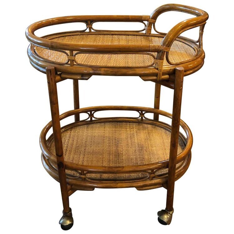 Rattan Bar Cart on Casters
