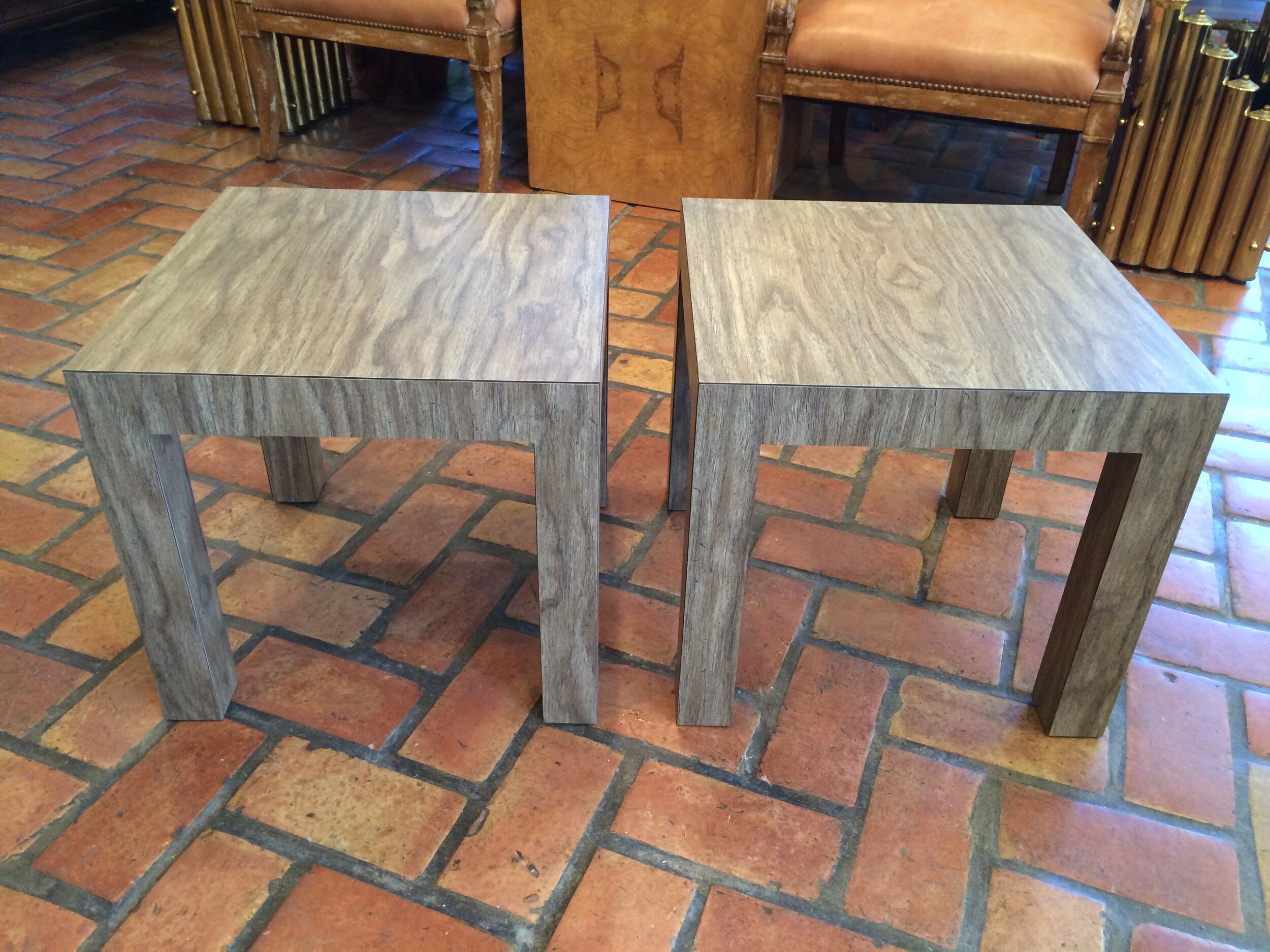 Pair of laminated parsons end tables with wood grain  april 4 2016 (2).JPG