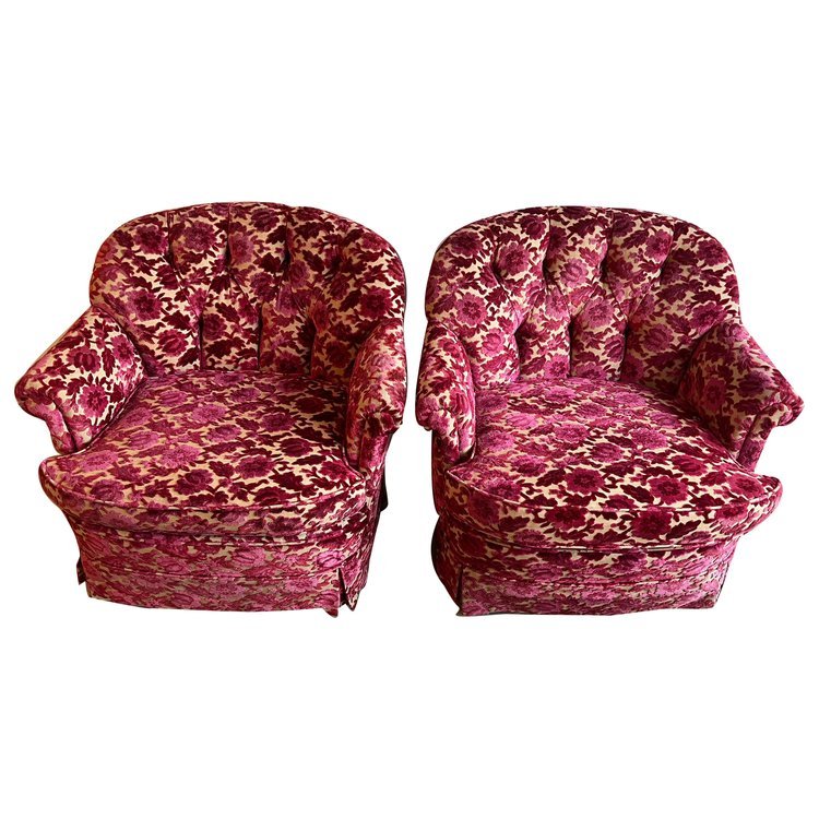 Pink Velvet Brocade Club Chairs