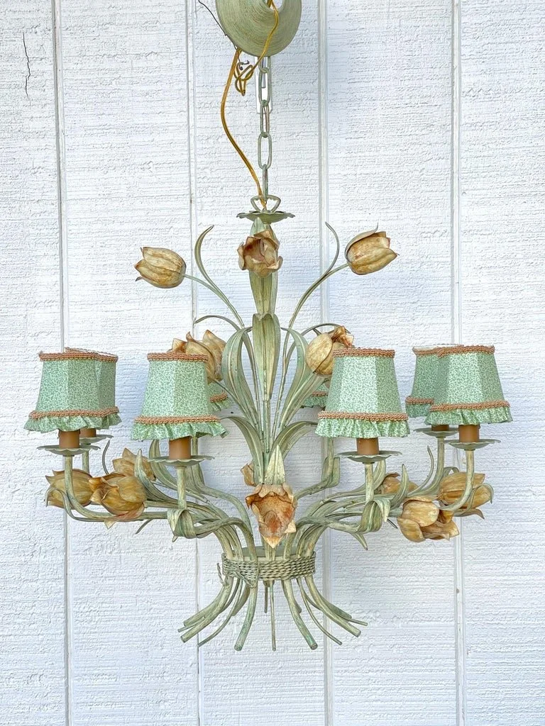Italian Green Floral Tole Chandelier.jpg