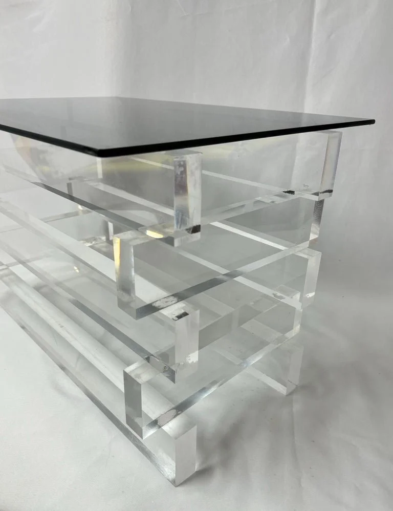 Stacked Lucite and Smoked Glass Table — Fleur de Lis