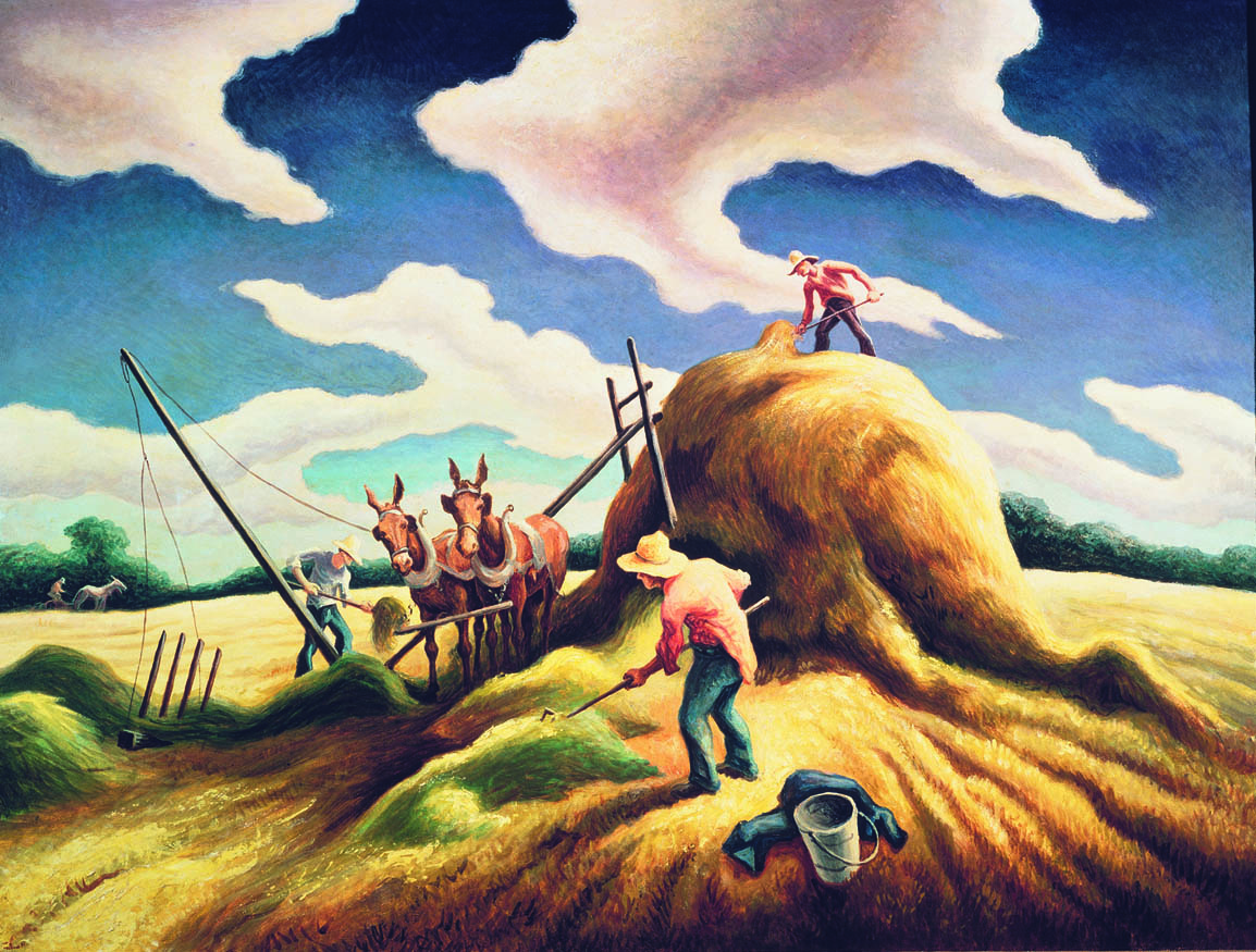   THOMAS HART BENTON &nbsp;(1889-1975)  Haying  1943 Oil &nbsp;on canvas mounted on panel 30 x 40 inches Private Collection, California 