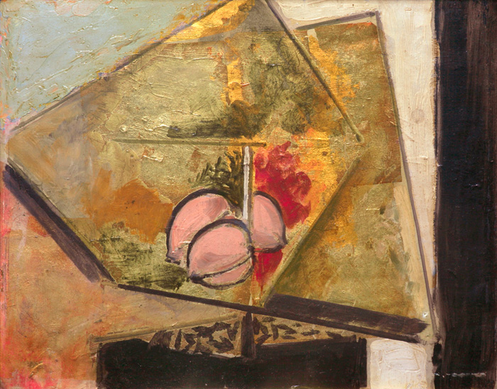   ALFRED HENRY MAURER  (1868-1932)  Still Life , c. 1928-31 Oil and gold leaf on gessoed panel 8 5/8 x 10 5/8 inches 
