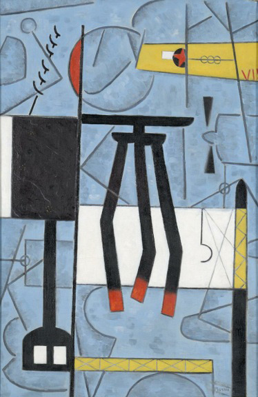 GEORGE L. K. MORRIS (1905-1975) Airplane Factory , 1945-47 Oil on canvas 24 x 16 inches Signed lower right: "Morris" On verso: "George L.K. Morris/ Airplane Factory/ 1945-7"
