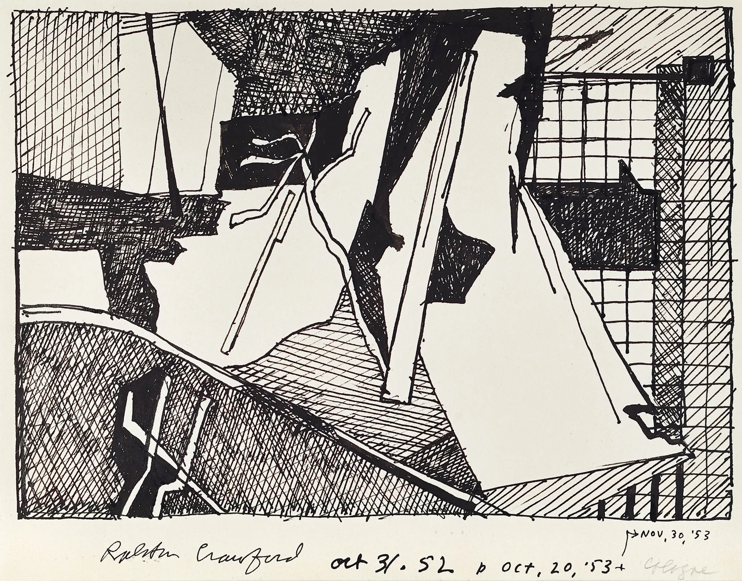 RALSTON CRAWFORD (1906-1978) Cologne , 1952-1953 Pen and ink on paper 8 1/2 x 11 1/2 inches