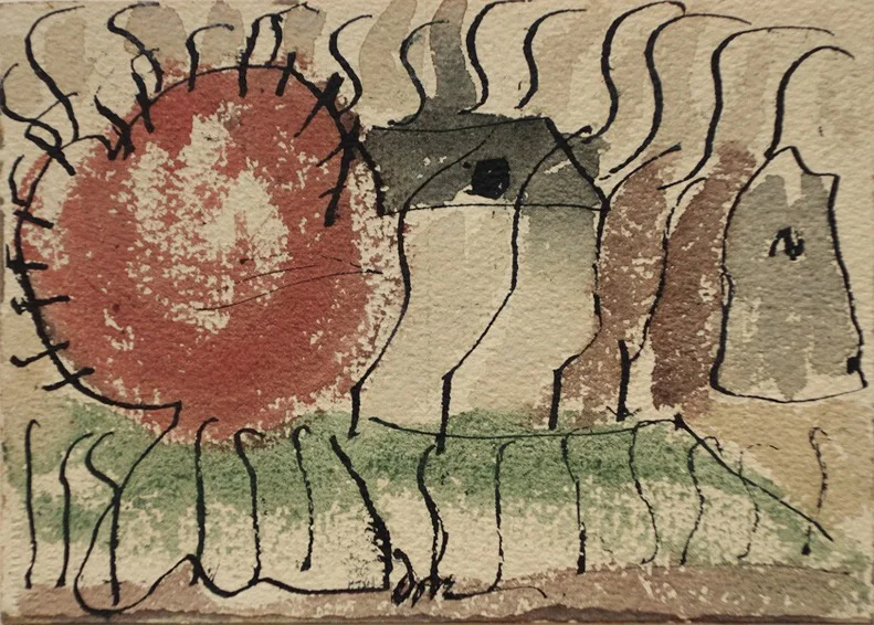 ARTHUR DOVE (1880-1946) Across the Harbor , c. 1939 Watercolor and ink on paper 5 x 7 inches