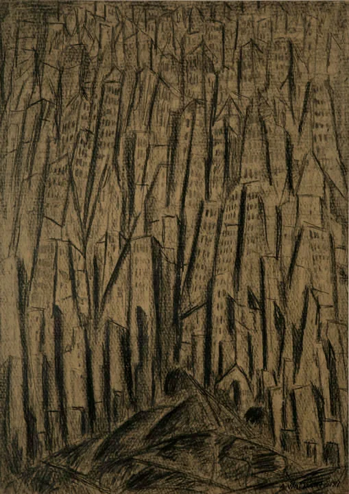 ABRAHAM WALKOWITZ (1878 - 1965) Cityscape , 1917 Pencil on paper 25 1/2 x 18 1/2 inches Signed and dated lower right