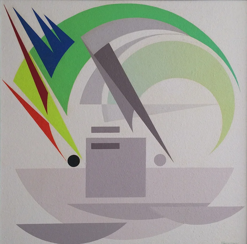   ED GARMAN    Chromatic Accents #312 , c. 1942-43 Oil on masonite 36 x 36 inches 