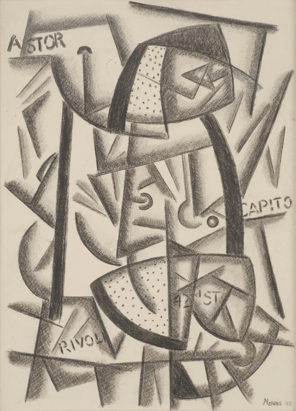   GEORGE L.K. MORRIS (1905-1975)   Times Square , 1945 Charcoal on paper 11 x 8 inches Signed and dated lower right: Morris '45 