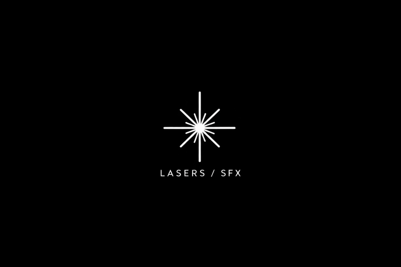 A black background with a white starburst logo in the center and the text 'LASERS / SFX' below it.