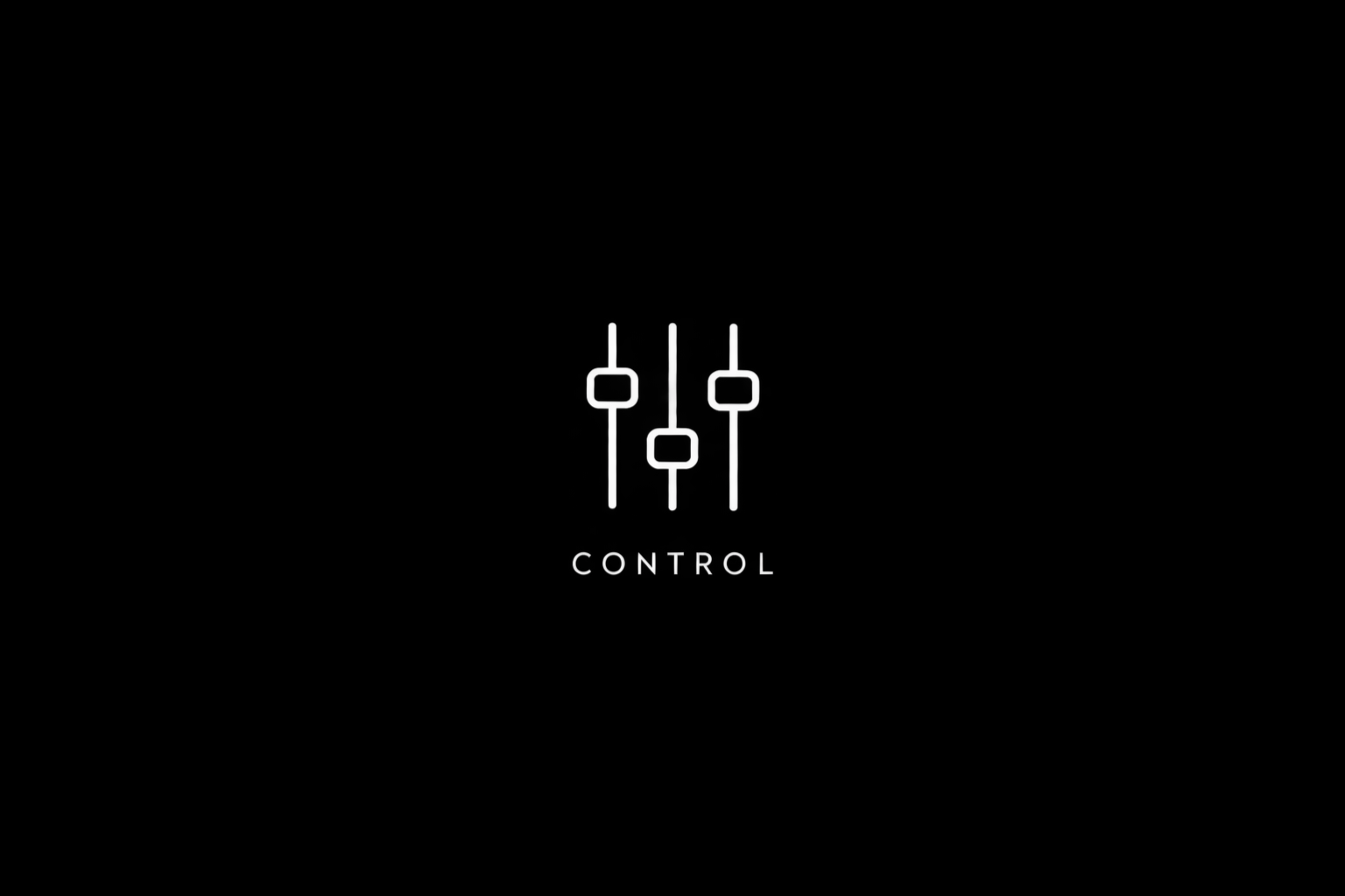 A black background with a white graphic of three vertical sliders and the word "CONTROL" below.