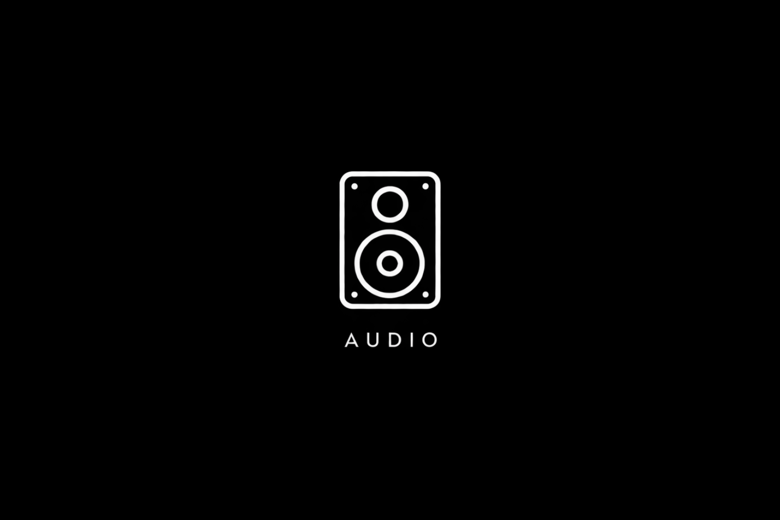 Black background with white outline of a speaker and the word 'AUDIO' written below.